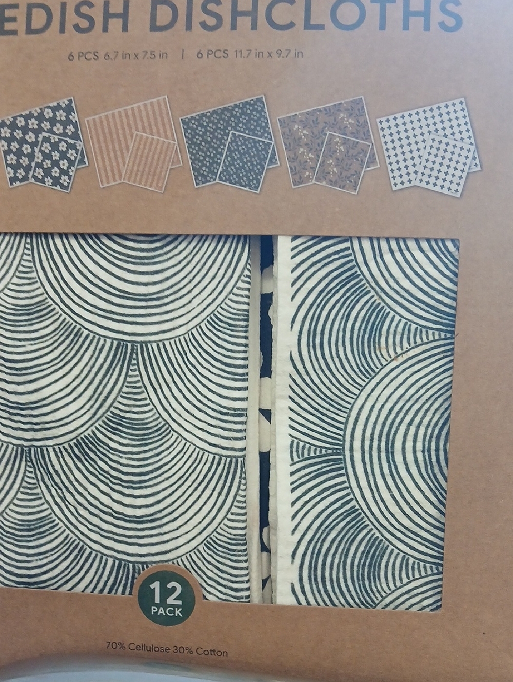 Swedish Dishcloths 12-Pack - Cream and Black Pattern